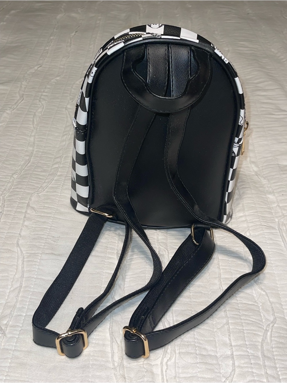 Peanuts Black & White Checkerboard Mini Backpack with Gold Accent - Picture 4 of 6